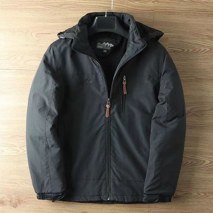 2025 Three-Proof Autumn and Winter Outdoor Velvet Cotton Jacket Men's Jacket Casual Removable Hooded Windbreaker Loose Jacket for Men