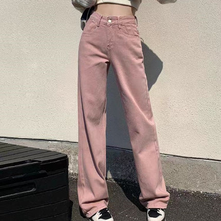 Brown Narrow Wide Leg Jeans Women's Trendy All-match New American Style Retro High Waist Loose Straight Long Pants