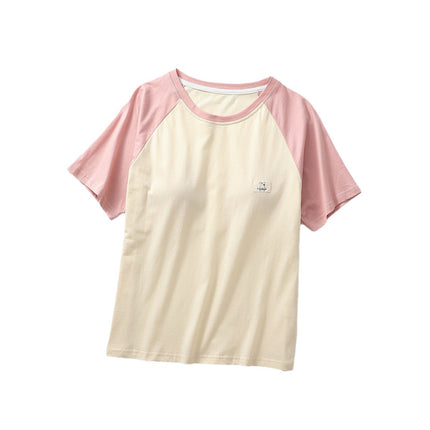 Wholesale Summer Raglan Short-Sleeved Pure Cotton with Chest Pad Round Neck Pullover T-Shirt Casual Home Top Drop Shipping