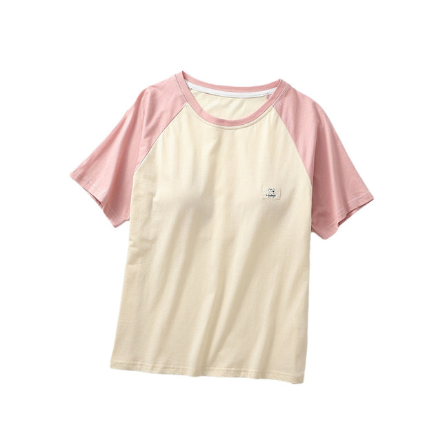 Wholesale Summer Raglan Short-Sleeved Pure Cotton with Chest Pad Round Neck Pullover T-Shirt Casual Home Top Drop Shipping
