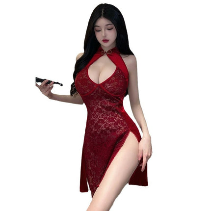 Add fat plus size 180kg 4XL size sexy underwear lace cheongsam backless uniform temptation bed passion sexy