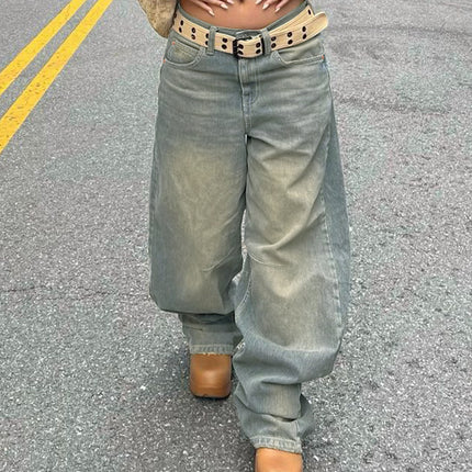 Cross-border Foreign Trade Amazon Europe and America Retro Old Blue Boyfriend Jeans Women's Loose Straight Casual Mop Pants