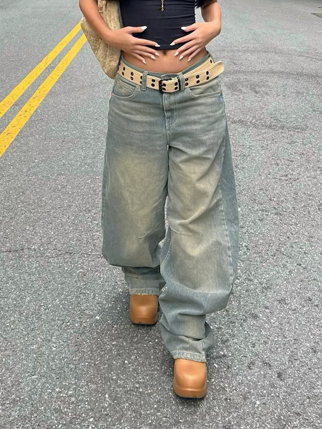 Cross-border Foreign Trade Amazon Europe and America Retro Old Blue Boyfriend Jeans Women's Loose Straight Casual Mop Pants