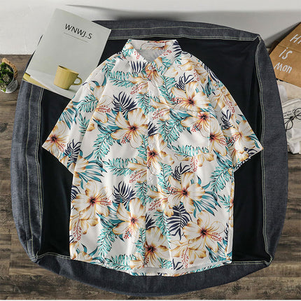 Summer Short-Sleeved Shirt for Men Ins Retro Funny Human Head Personalized Print Trendy Brand Korean Style Loose Shirt Trendy Top