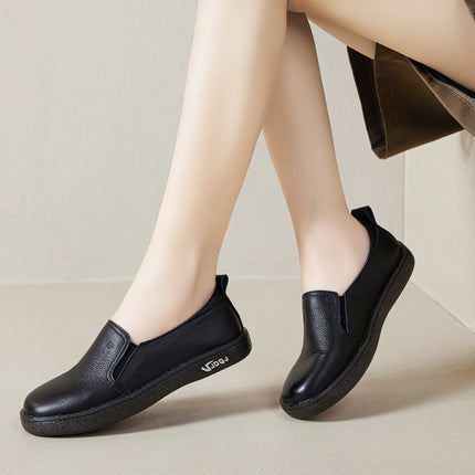 Genuine Leather Loafers for Women 2026 Spring/Summer Hollow Breathable White Shoes Women's Top-Layer Cowhide Shallow Mouth Single Shoes Mom Shoes
