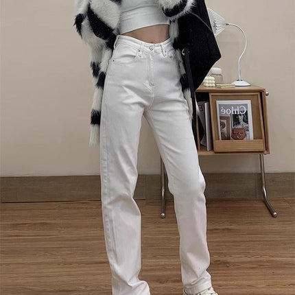 White High-Waisted Straight-Leg Extended Jeans for Tall Women 170 Early Autumn Slimming Hot Girl Floor-Length Cigarette Pants