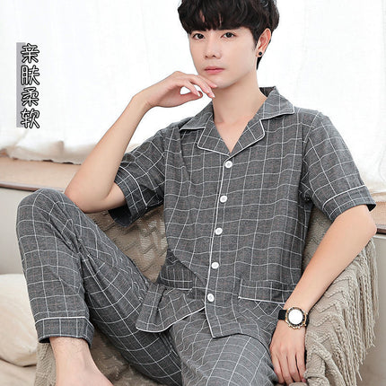 New autumn and winter pajamas cotton men's long-sleeved trousers green middle-aged popular pattern spring and autumn cardigan suit
