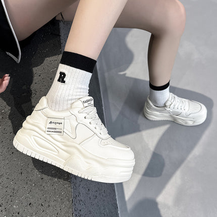 Genuine Leather Women's Casual Shoes 2024 Spring New Thick-Soled Inner Heightening White Shoes Thick-Soled Board Shoes Sports Shoes