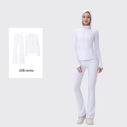 [in Stock] Ld Hooded Flared Jacket Set Top Women's Tight Elastic Fitness Sports Running Yoga Wear