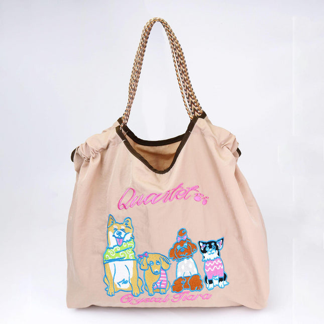Japanese Style Cat Chai Dog Embroidered Eco-Friendly Cloth Bag Women's Large Capacity New Nylon Handbag Student's All-Match Shoulder Bag