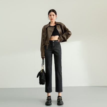 The Mainly Recommended Retro Straight-Leg Jeans for Women in Autumn and Winter. High-Waisted Slimming Look Cigarette Pipe Pants for Small People. High Street Fashion