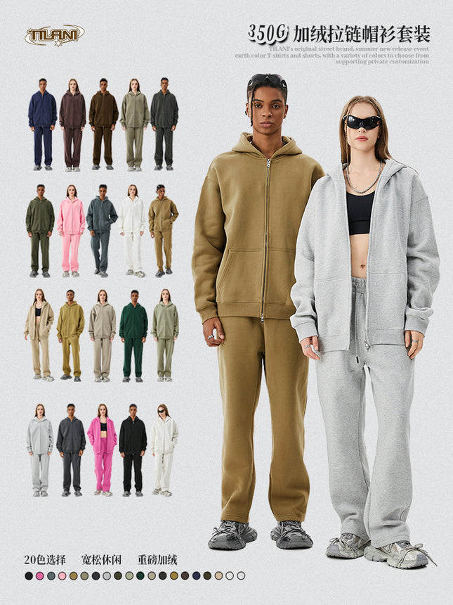 Tilani Men's Autumn and Winter Velvet Thickeneded Hooded Cardigan Sweatshirt Sweatpants American Fashion Brand Youth Hoodie Suit