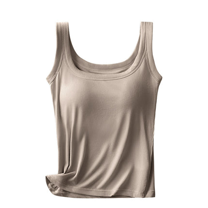 Modal Ribbed Square-Neck Camisole for Women with Built-In Bra Pads, No Need to Wear a Bra, Beautiful Back, Casual and Versatile
