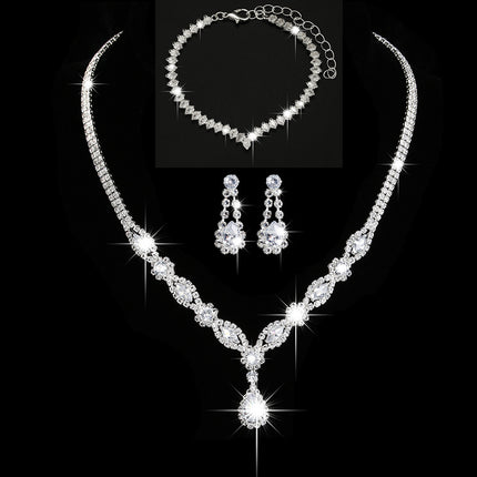 2026 Cross-Border Exclusive Supply Zircon Bridal Jewelry Earrings Bracelet Set Necklace Earrings Wedding Accessories