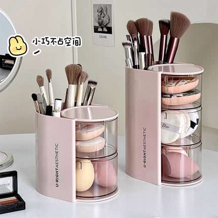Puff Storage Box Rotating Dustproof Dressing Table Desktop Beauty Makeup Egg Air Cushion Lipstick Makeup Brush Storage Cylinder Storage Rack