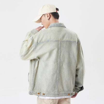 Men's Denim Jacket Casual Versatile Trendy Brand European and American Street Loose Clothing Retro Style Personalized Jacket Men's Light Color