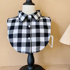 Black, white and gray plaid peak collar