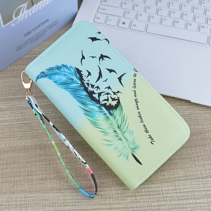New Wallet Women's Long Zipper Clutch Soft Wallet Fashionable Cross Pattern Printed Student Change Mobile Phone Bag