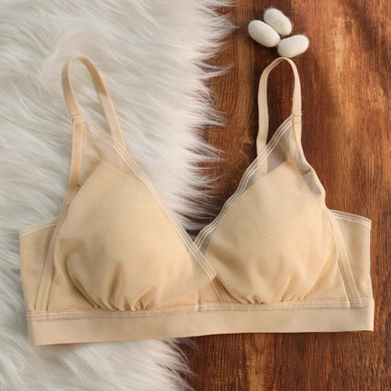 Summer sweet fairy pure desire small chest bra! Thin Gauze Triangle Cup Bra Mulberry Silk Silk Underwear Comfortable Cover