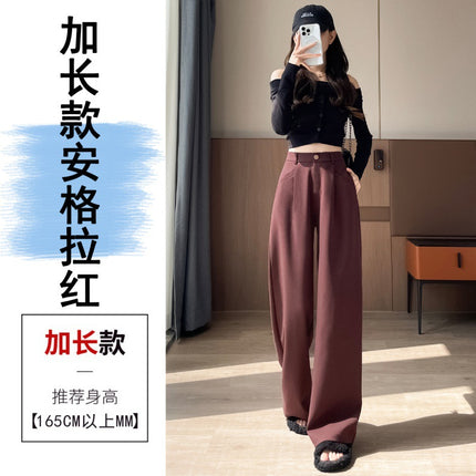 Women's Long Angora Red Wide Leg Pants for Autumn 2024 New Narrow Dress Pants High Waist Casual Pants for Women