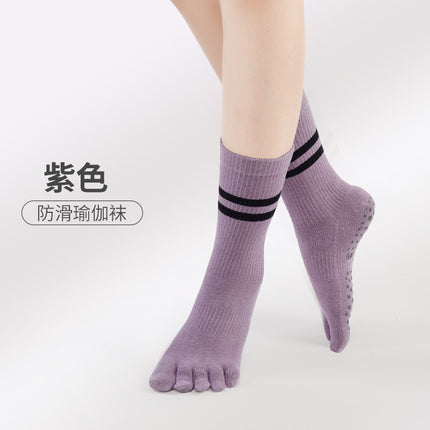New Five-Finger Non-Slip Yoga Socks Pilates Sports Toe Socks Breathable Striped Middle Barrel Indoor Fitness Compression Socks