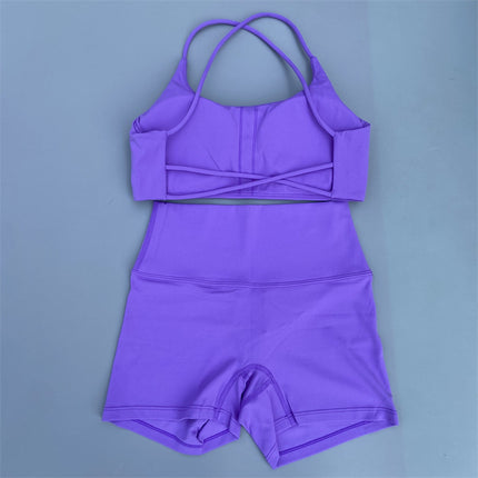 Shorts Set Women's Soft Naked Tight Yoga Shorts Back Hollow Out Back Cross Underwear Yoga Set