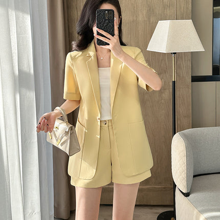 Black Short-Sleeved Suit Jacket for Women Thin Summer 2025 New Casual Petite Suit Shorts Professional Suit