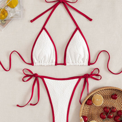 2025 New Cross-border Bikini Color-block Lace-up Sexy Swimwear Women's Spa Sexy Split Bikini Swimwear