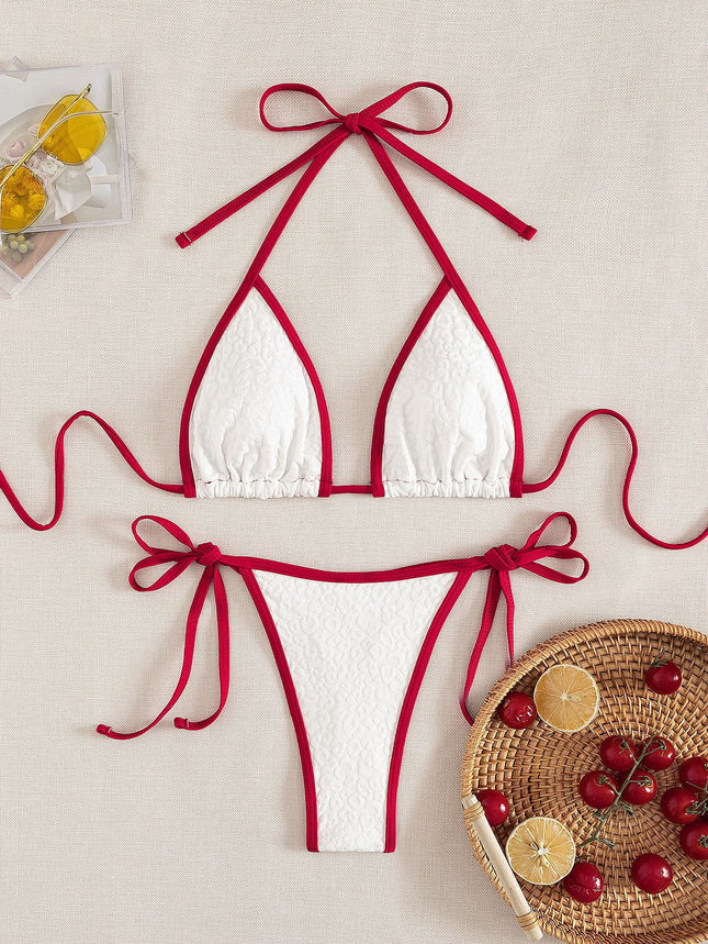 2025 New Cross-border Bikini Color-block Lace-up Sexy Swimwear Women's Spa Sexy Split Bikini Swimwear