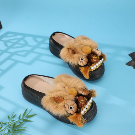 Retro Tiger Head Shoes Spring New Flat Chinese Style Intangible Cultural Heritage Handmade Tiger Head Shoes New Chinese Style Embroidered Slippers for Home