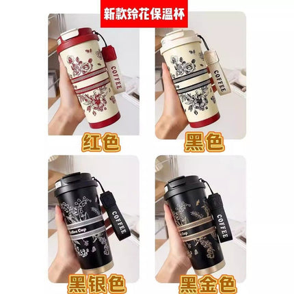 Coffee Thermos Cup 316 Stainless Steel Liner Simple and Fashionable Double Drinking Cup with Straw Water Cup Gift Logo Customization