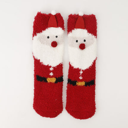 Christmas socks women's Christmas tree socks winter thick warm coral fleece sleep socks cartoon elk snowman