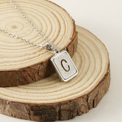 Cross-border European and American Stainless Steel Sand Pressing Letter Pendant Women's Color-free Square Titanium Steel Hollow English Letter Necklace Women