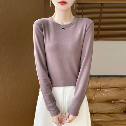 Autumn and Winter New Velvet Bottoming Knitwear for Women, Warm Cotton, Classy Quality Round Neck, Simple and Versatile Inner Long-Sleeved Knitwear
