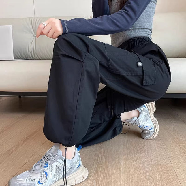 Women's Cargo Pants Spring and Autumn 2025 New High-Waisted Casual American Style Plus Size Petite Loose Retro Black Jogger Pants