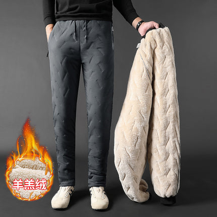 Lamb Wool Cross-Border Cotton Pants Autumn and Winter Fleece-Lined Cold-Proof Men's Elastic Waist Casual Pants Cold-Proof and Warm Long Pants