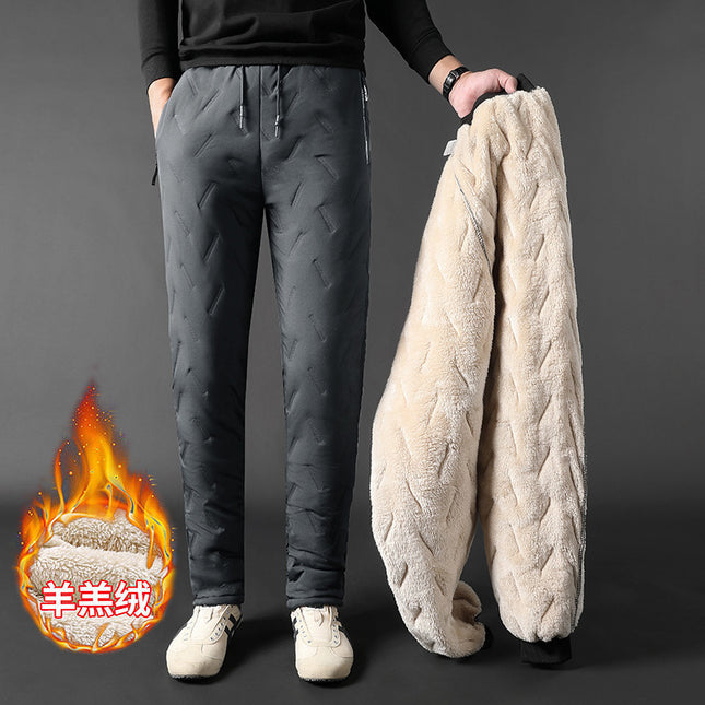 Lamb Wool Cross-Border Cotton Pants Autumn and Winter Fleece-Lined Cold-Proof Men's Elastic Waist Casual Pants Cold-Proof and Warm Long Pants