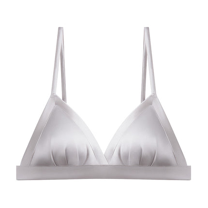 Guolan French Silk Satin Triangle Cup Bra Glosly Non-rimmed Thin Mulberry Silk Underwear