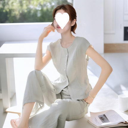 2026 Summer New Korean Style Fashionable Sleeveless Shirt Top Set Loose Casual Long Pants Two-Piece Set for Women