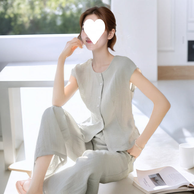 2026 Summer New Korean Style Fashionable Sleeveless Shirt Top Set Loose Casual Long Pants Two-Piece Set for Women