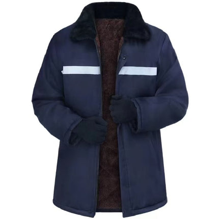 Winter Cotton-Padded Jacket for Men, Fleece-Lined and Thickened for Cold Protection, Thermal Insulation, Reflective Strips, Cotton Coat Set, Labor Protection, Cold Storage, Construction Site, Welding Cotton-Padded Jacket