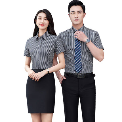 Striped Shirt Short-sleeved Slim-fit Professional Workwear for Men and Women Sales Work Clothes Business Shirt suit Custom Embroidered LOGO