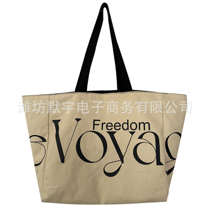 Bufan Good/Vintage Voyage Letters Canvas Bag Women's Single Shoulder Portable Large Capacity Double-Face Tote Bag