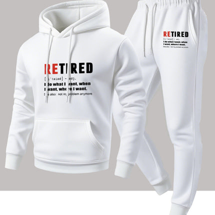 Autumn and Winter Men's Letter Heat-Printed Hooded Sweatshirt and Sweatpants Set, Trendy Loose Casual Sports Two-Piece Set