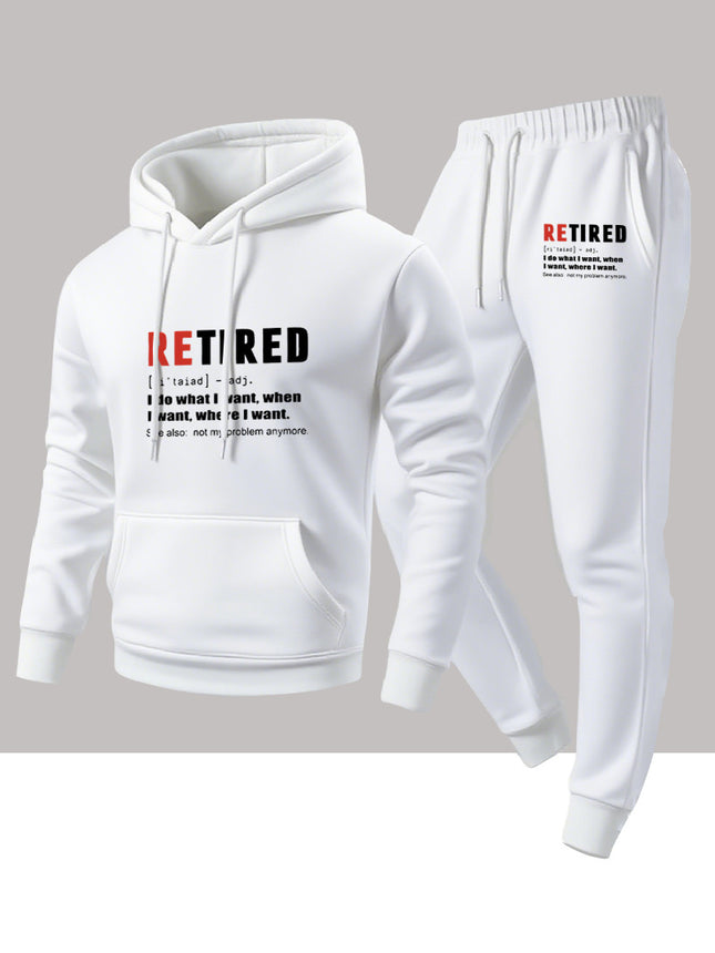 Autumn and Winter Men's Letter Heat-Printed Hooded Sweatshirt and Sweatpants Set, Trendy Loose Casual Sports Two-Piece Set