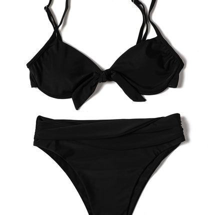 Billion Swimming European and American Solid Color Bikini 2024 New Bow High Waist Sexy Split Swimsuit Swimwear Cross-border