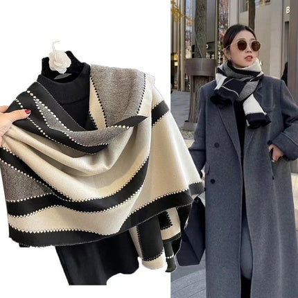 2024 New Scarf Women's Winter Double-Sided Imitation Wool Korean Style College Style Scarf Office Air Conditioning Sofa Shawl