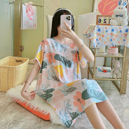 Cotton Silk Nightgown for Women 2026 New Style Casual Short-Sleeved Thin Loose-Fitting High-End Breathable Home Wear That Can Be Worn Outside