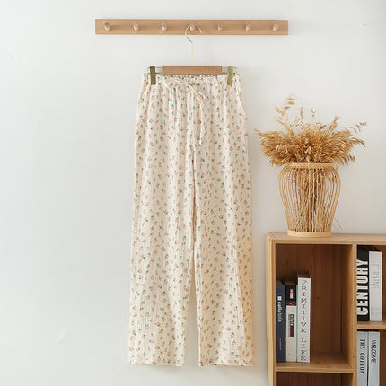 Women's Pajama Pants Summer Thin Pants Air Conditioning Pants Casual Loose Home Pants Outer Wearing Pure Cotton Double-Layer Yarn Loose