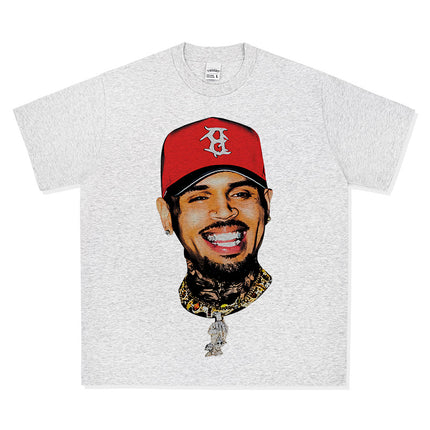 Cross-Border American Retro Chris Brown Chris Brown Printed Short-Sleeve T-Shirt Heavy Trendy Brand Versatile High Street